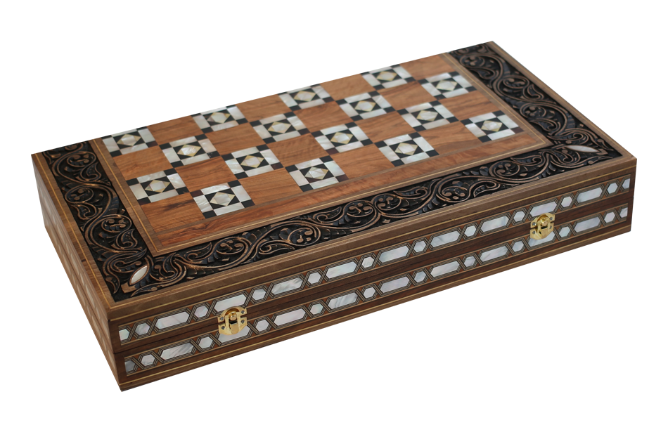 Exclusive Syrian mother of pearl Backgammon & Chessboard inlaid and carved by hand